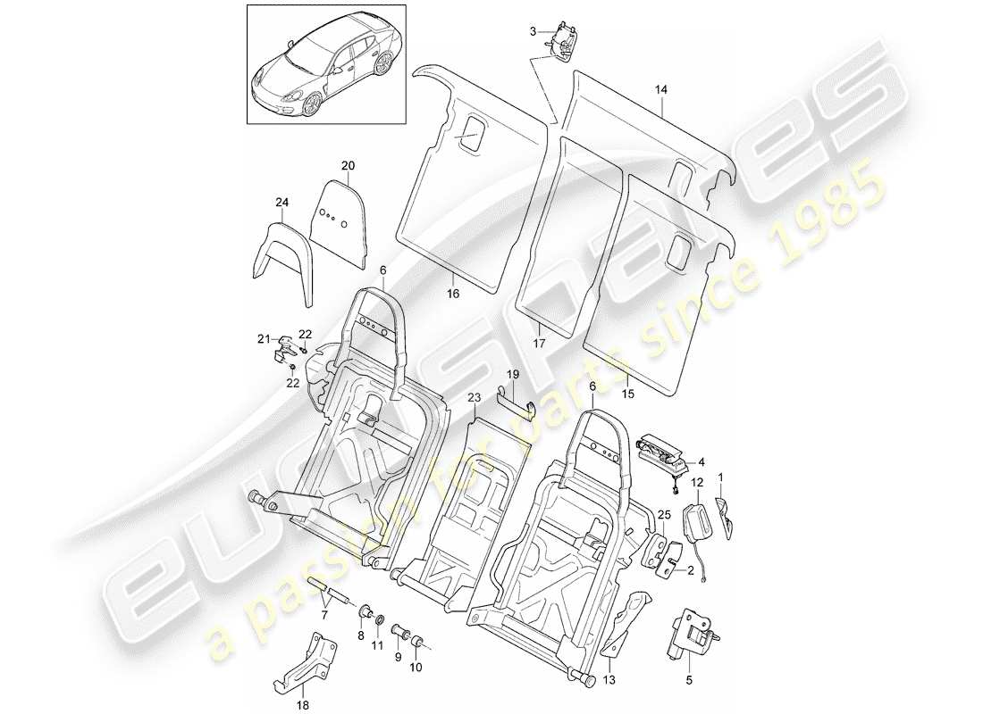 porsche 2016 (panamera 970) schienale del sedile posteriore diagramma delle parti