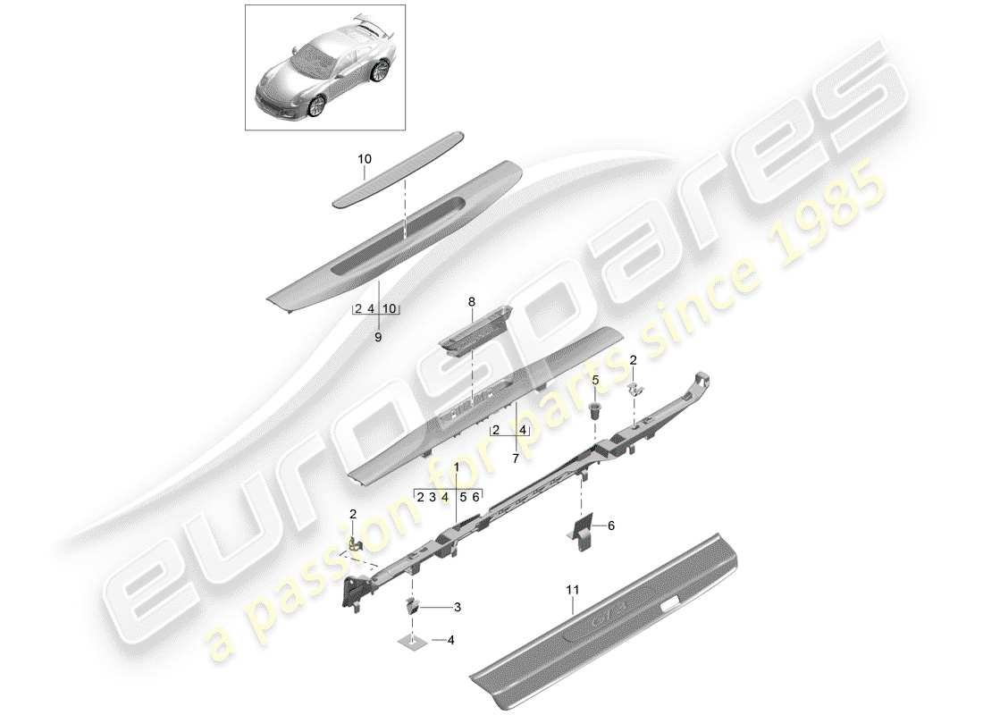 porsche 2020 (991-2 r/gt3/rs) liner diagramma delle parti