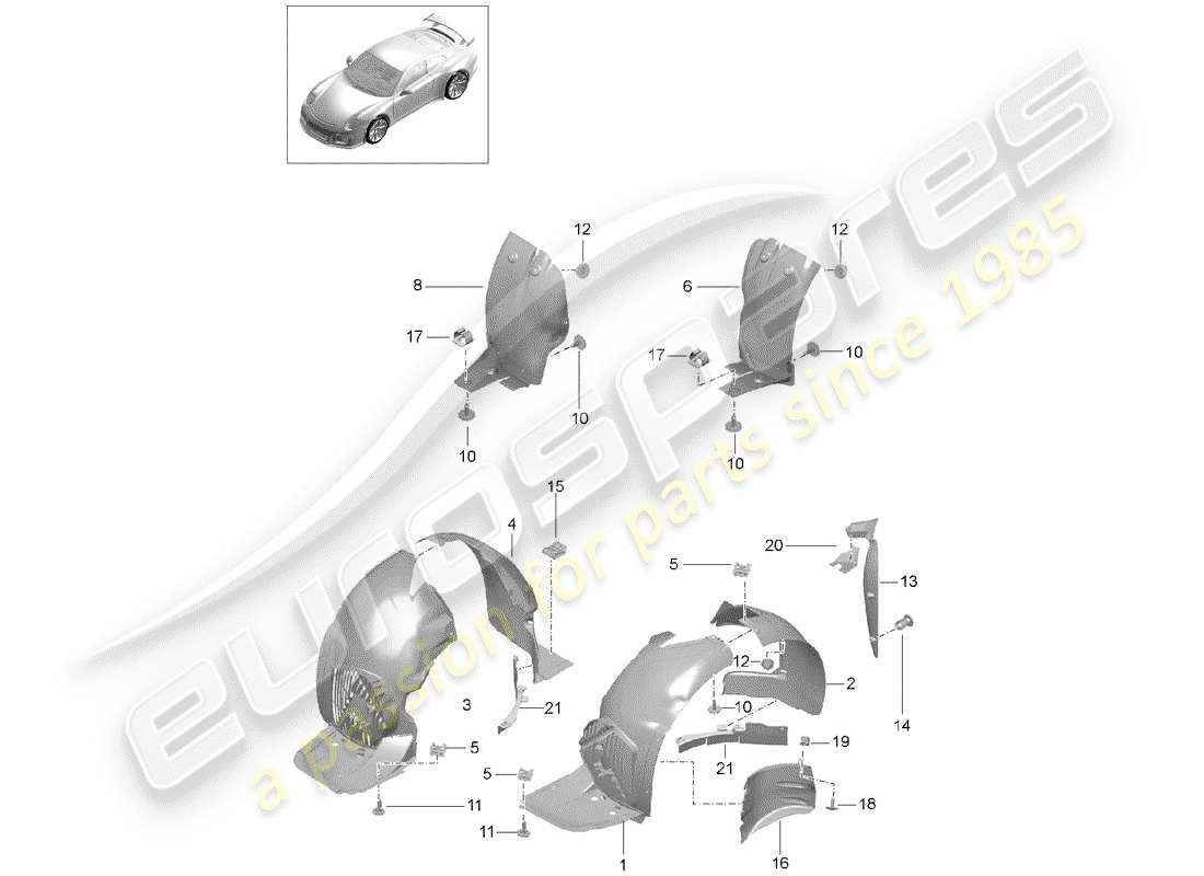 porsche 2020 (991-2 r/gt3/rs) protezione della timoneria diagramma delle parti