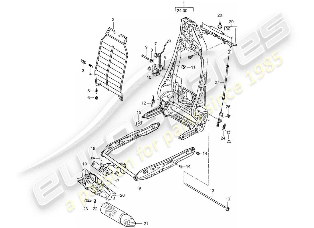 porsche 1999 (986 boxster) telaio - schienale - telaio sedile - sedile sportivo schema parte