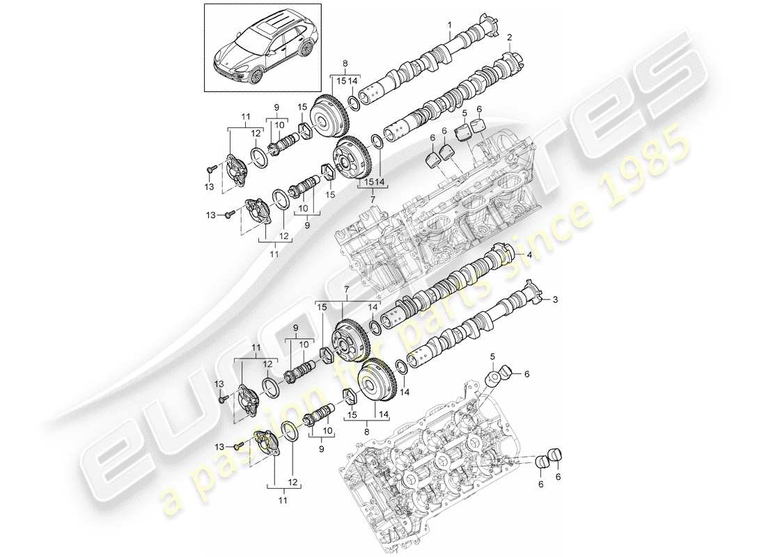 porsche 2014 (cayenne e2 92a) diagramma delle parti dell'albero a camme