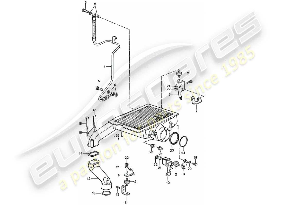 porsche 1981 (924) schema delle parti del raffreddatore dell'aria di carica