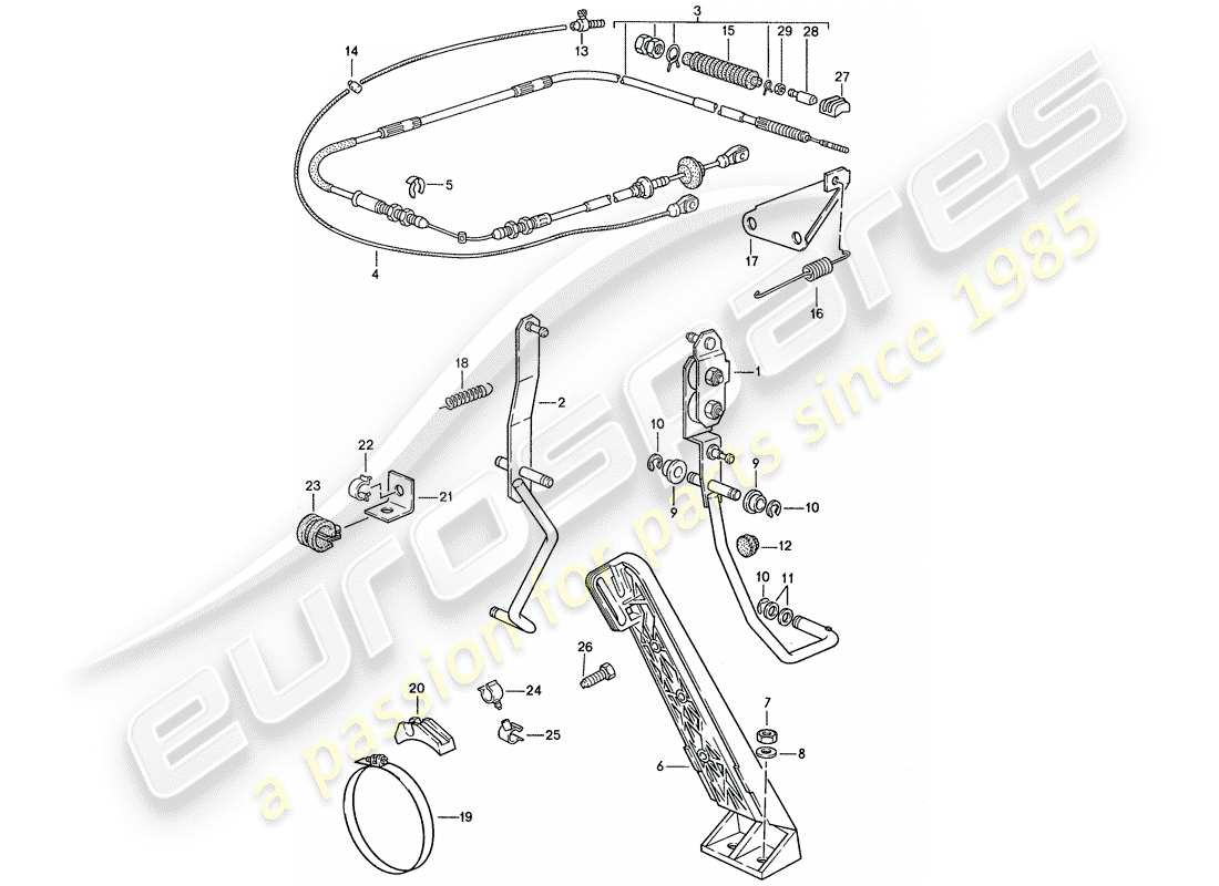 porsche 1990 (944) pedale acceleratore - cavo acceleratore - per - cambio automatico schema parte