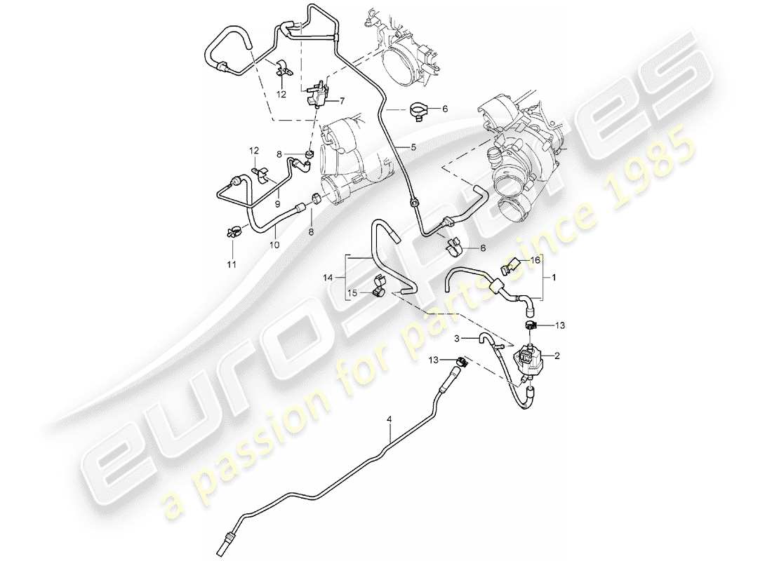 porsche 2005 (cayenne e1 9pa) turbocompressore gas di scarico schema delle parti