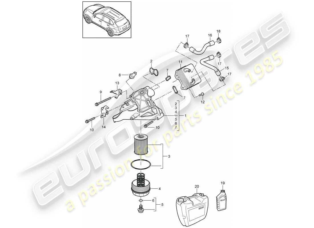 porsche 2013 (cayenne e2 92a) schema delle parti filtro olio
