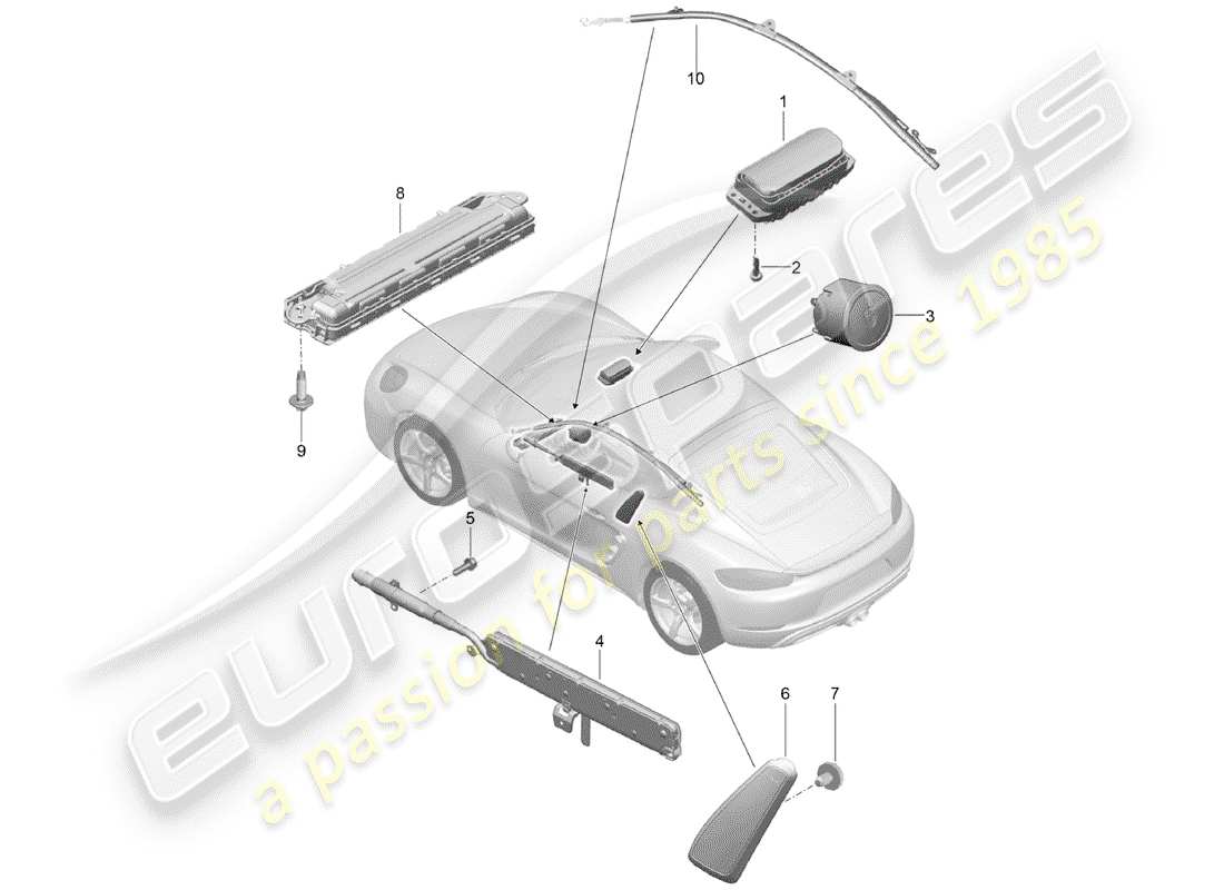 porsche 2017 (718 cayman) diagramma delle parti dell'airbag