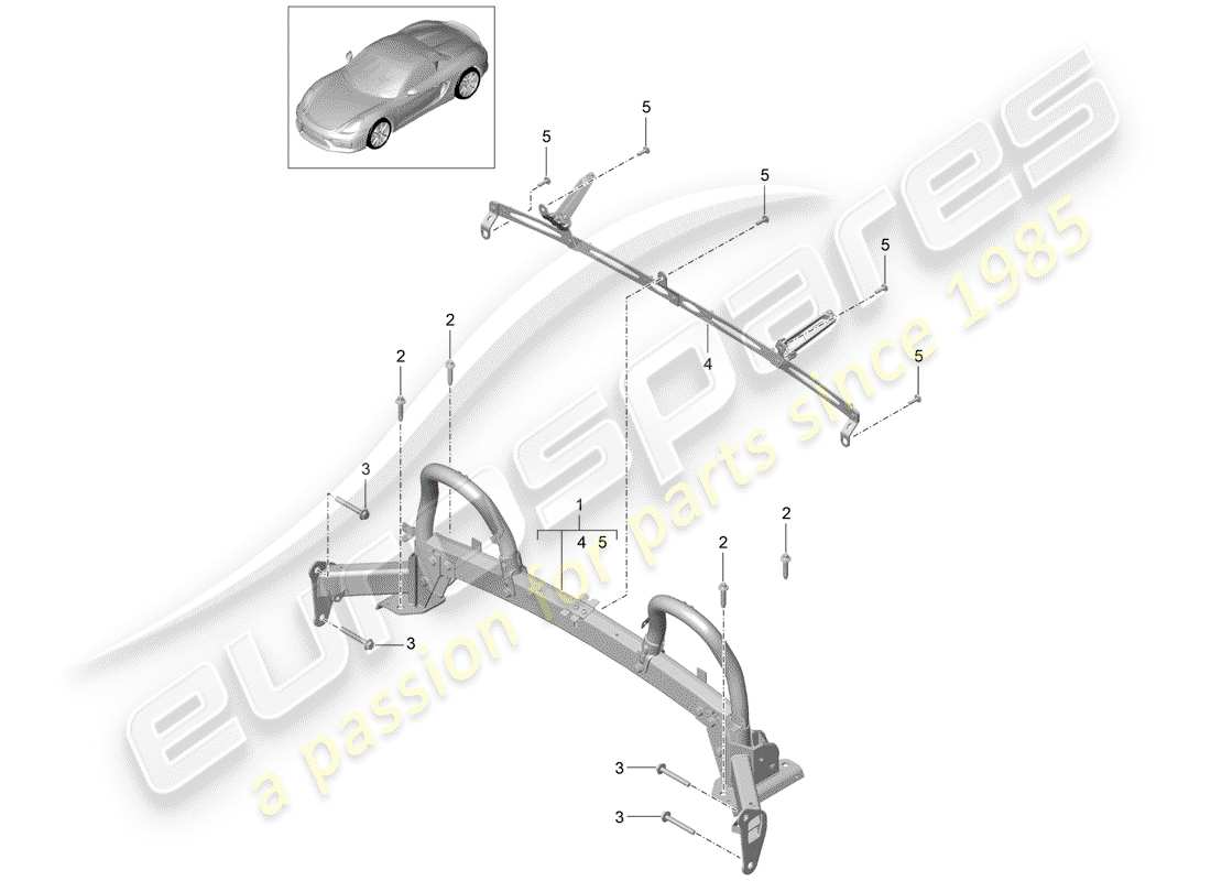 porsche 2016 (981 boxster spyder) roll bar diagramma delle parti