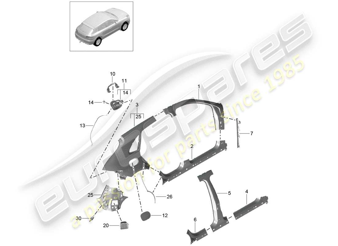porsche 2014 (macan) pannello laterale diagramma delle parti