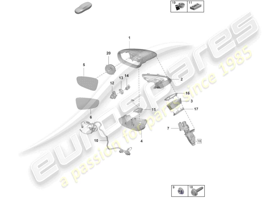porsche 2019 (992-1) specchio esterno diagramma delle parti
