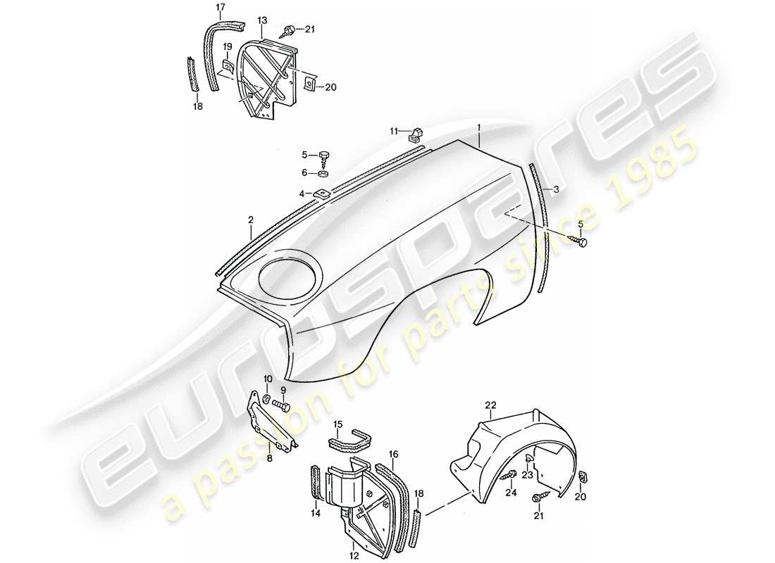 porsche 1987 (928) parafango diagramma delle parti