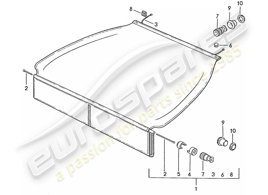 porsche 1990 (928) copertura del vano bagagli diagramma delle parti