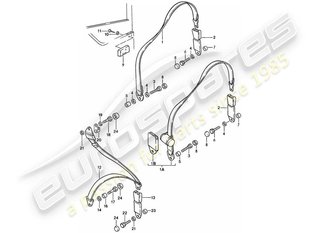 porsche 1983 (944) cintura di sicurezza diagramma delle parti