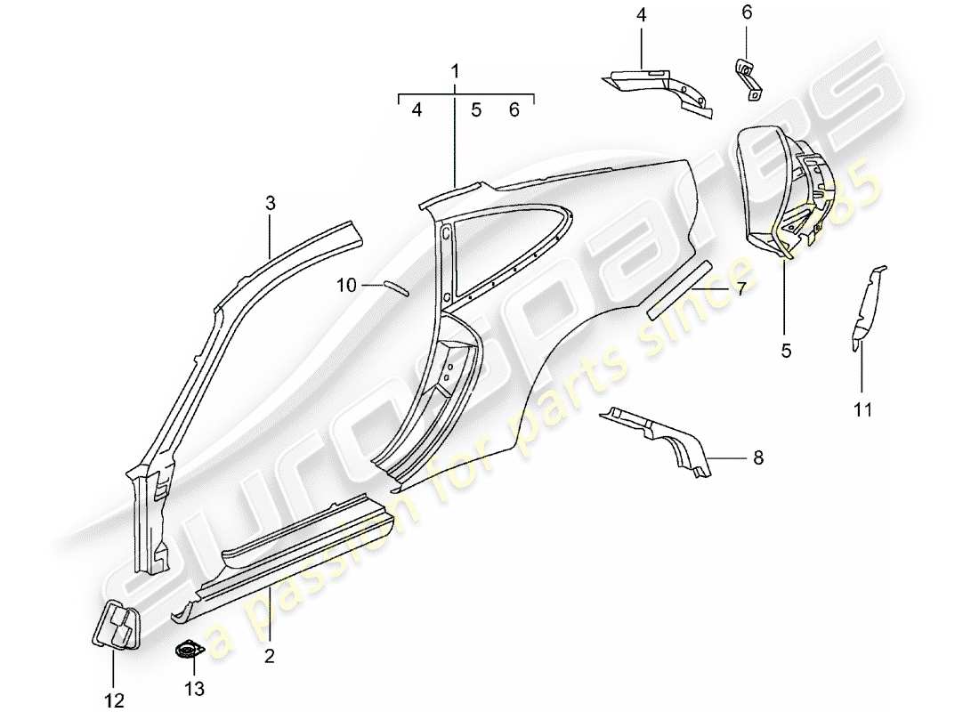 porsche 2005 (996) pannello laterale diagramma delle parti