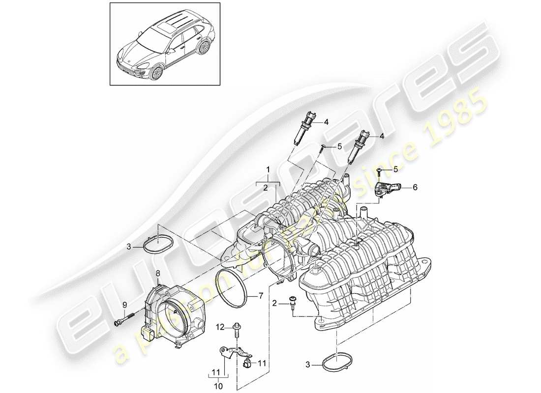 porsche 2015 (cayenne e2 92a) distributore dell'aria aspirata diagramma delle parti
