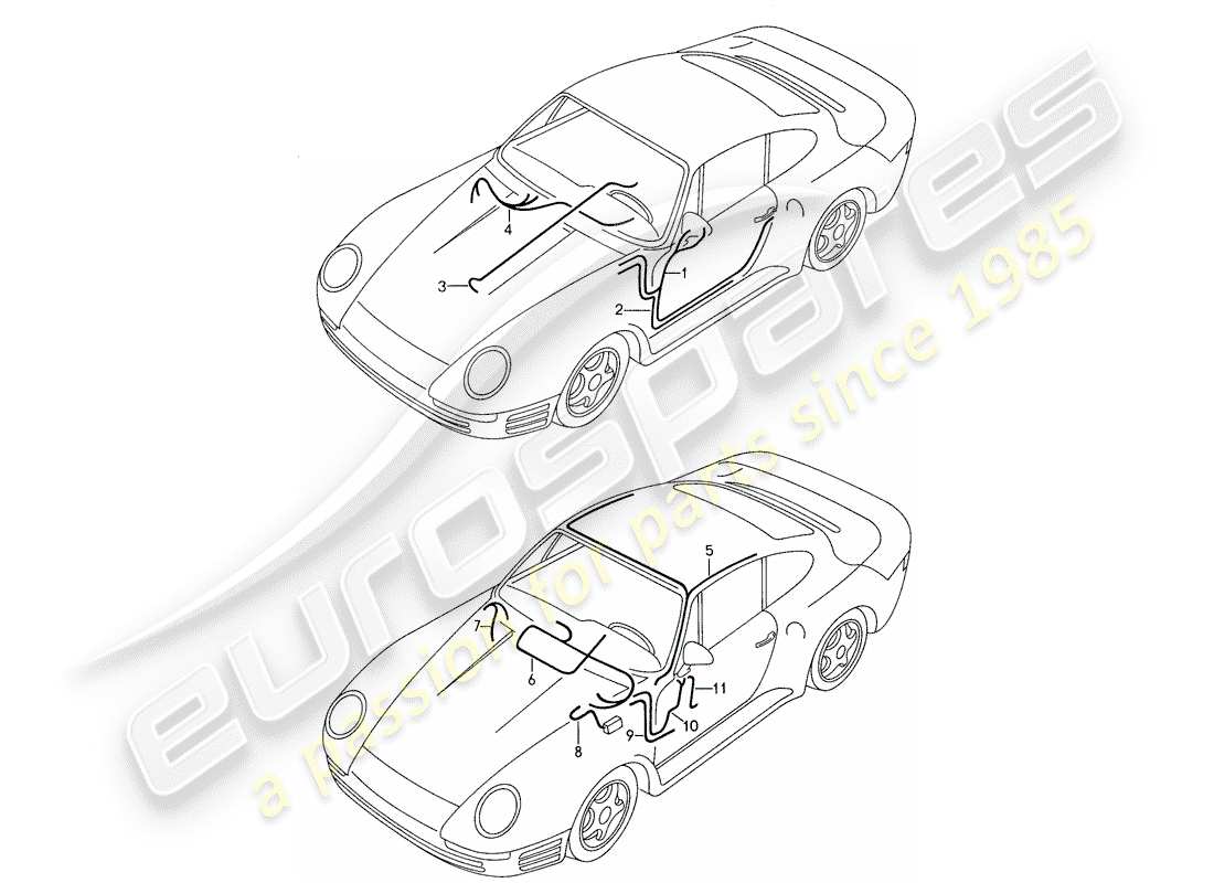porsche 1987 (959) cablaggi - scocca - portiera diagramma delle parti
