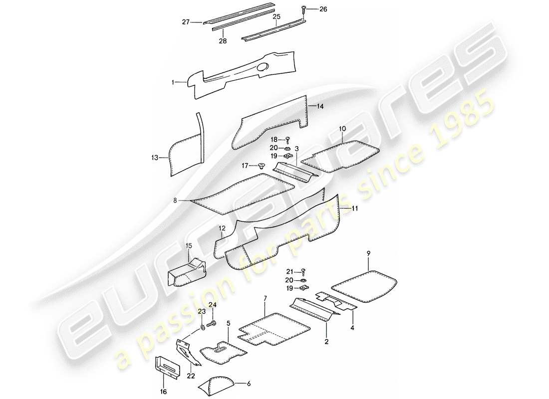 porsche 1987 (959) liner diagramma delle parti