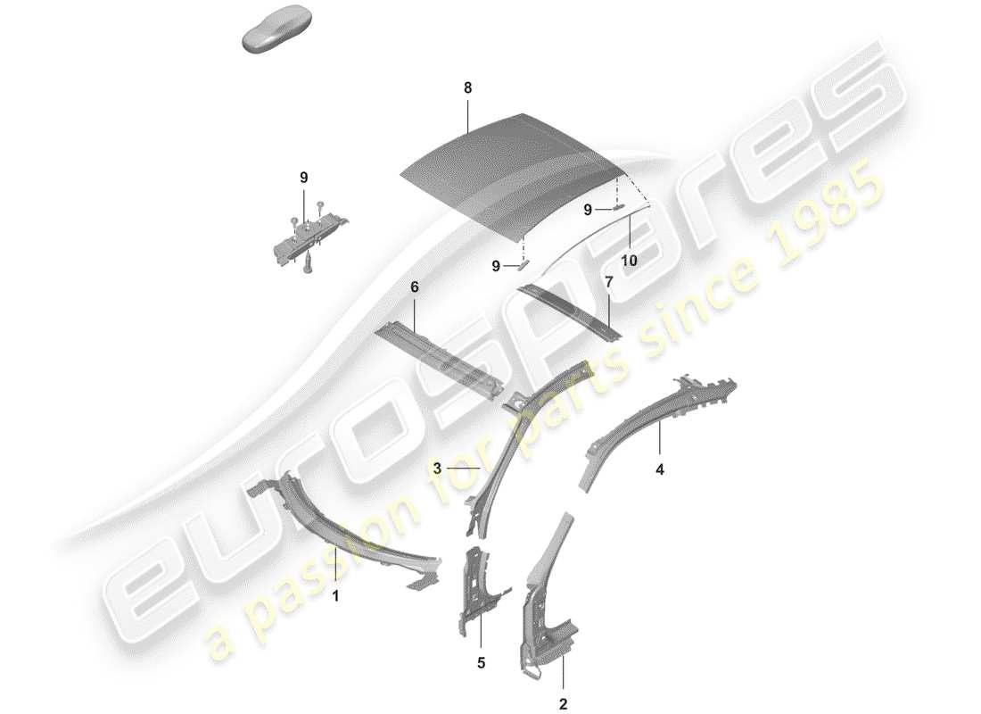 porsche 2019 (992-1) diagramma delle parti del tetto