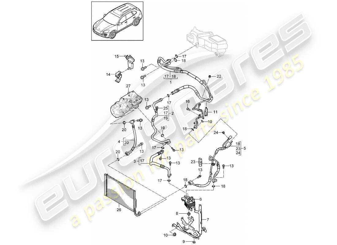 porsche 2016 (cayenne e2 92a) circuito frigorifero diagramma delle parti