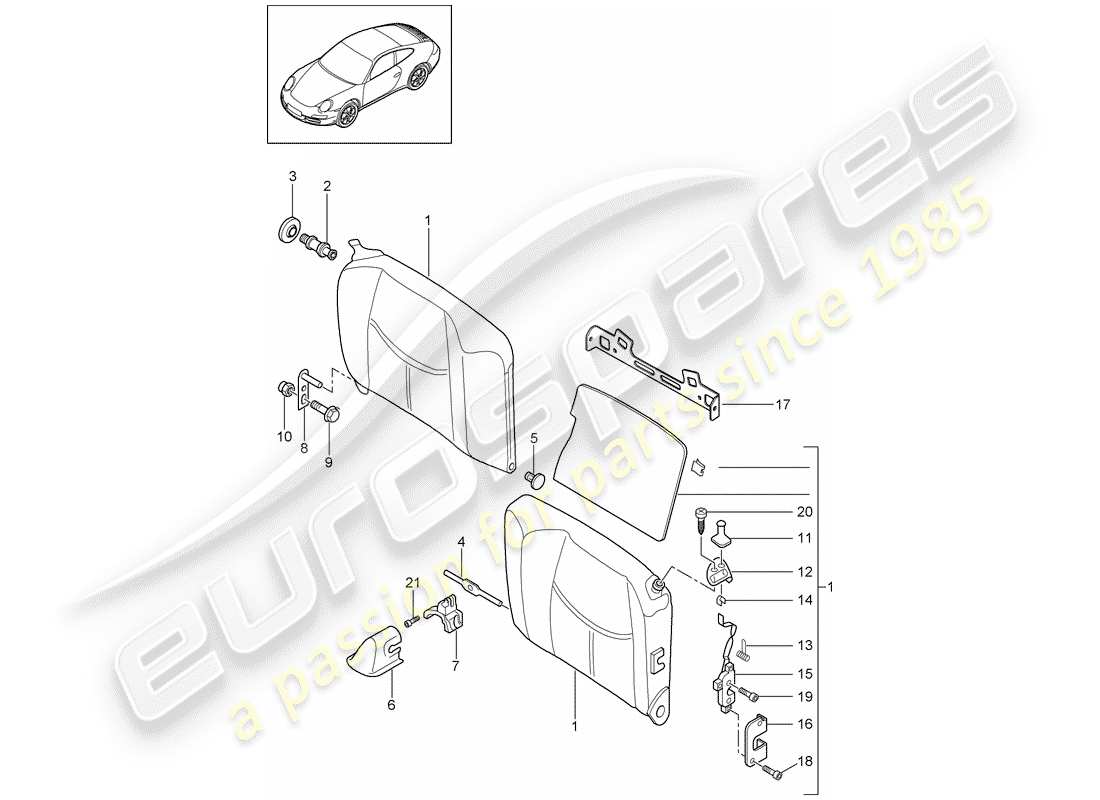 porsche 2012 (997-2) schienale del sedile di emergenza diagramma delle parti