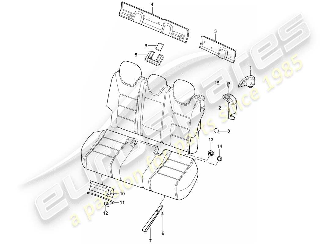 porsche 2008 (cayenne e1 9pa) schienale del sedile posteriore schema delle parti