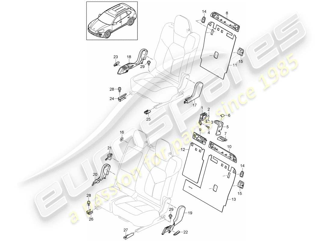 porsche 2017 (cayenne e2 92a) schienale del sedile posteriore diagramma delle parti