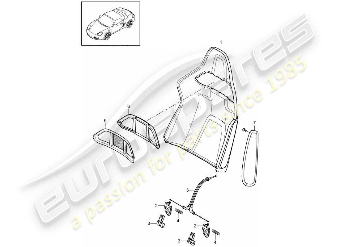 porsche 2012 (987 boxster) guscio dello schienale diagramma delle parti