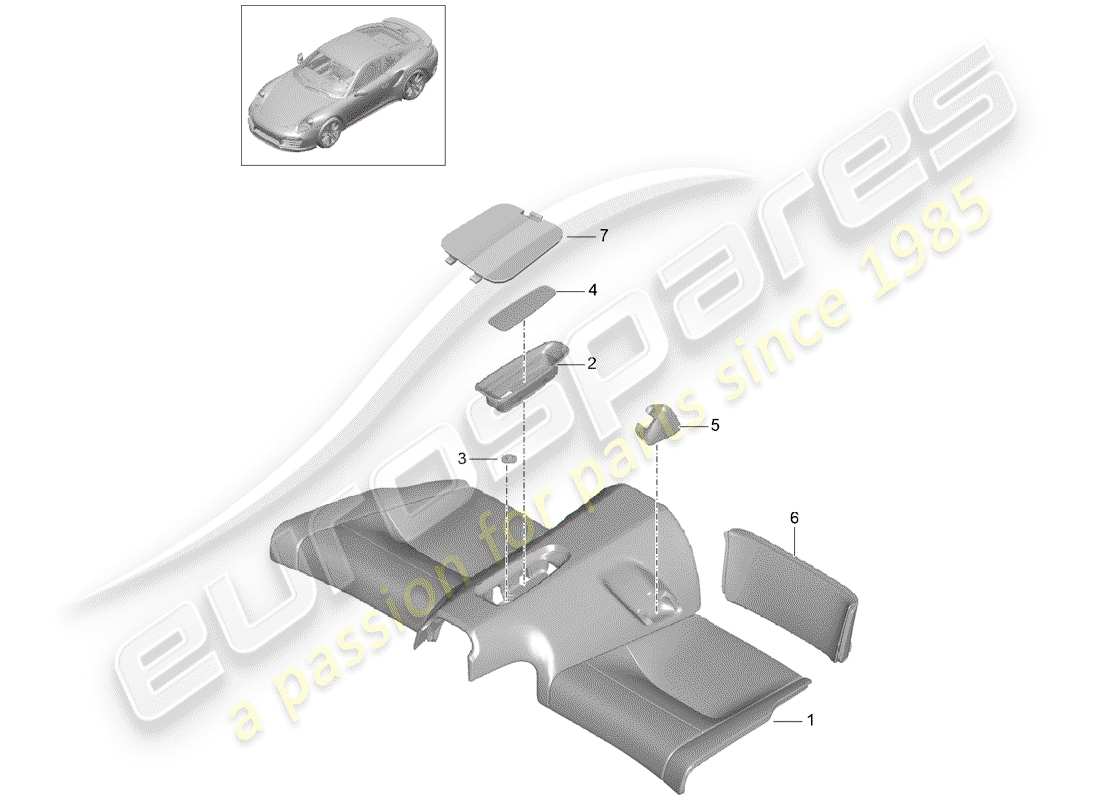 porsche 2015 (991-1 turbo) cuscino del sedile posteriore diagramma delle parti