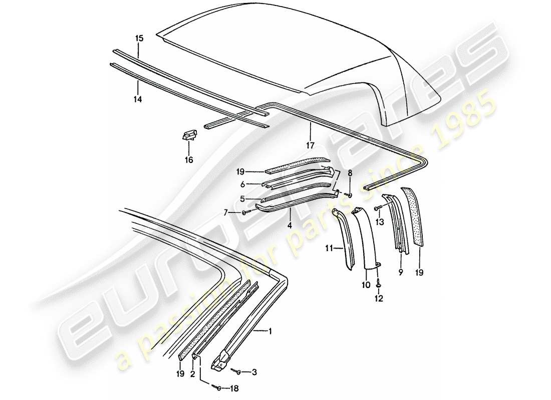 porsche 1990 (944) diagramma delle parti della striscia di tenuta