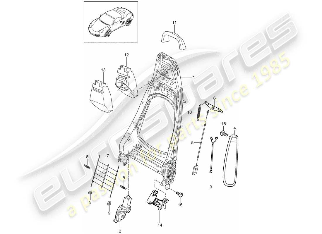 porsche 2011 (987 boxster) telaio schienale diagramma delle parti