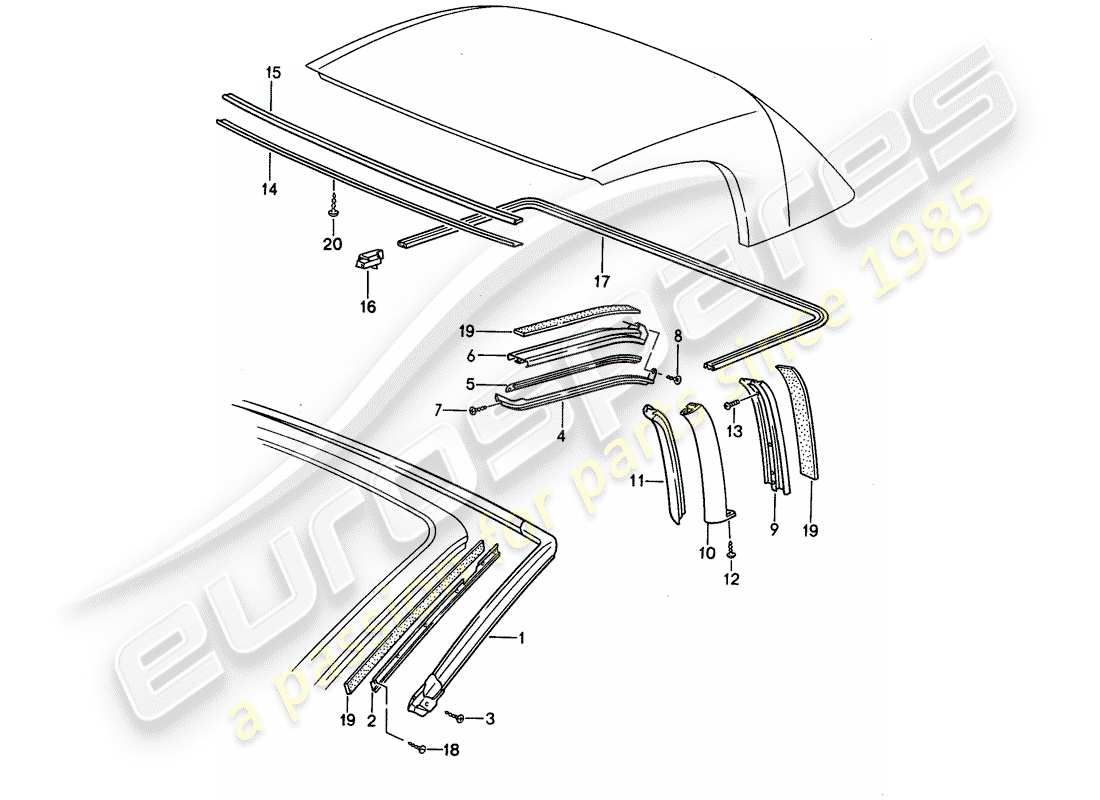 porsche 1993 (968) striscia di tenuta diagramma delle parti