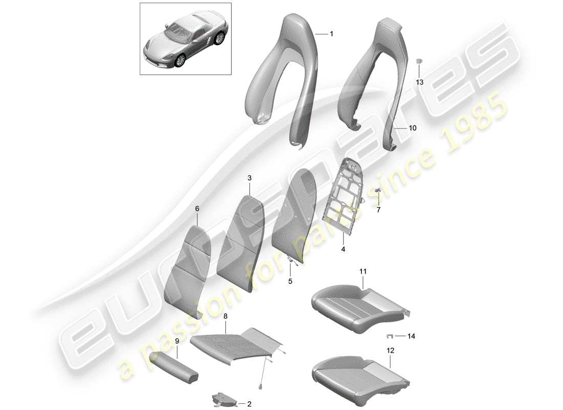 porsche 2017 (718 boxster) parte in schiuma diagramma delle parti