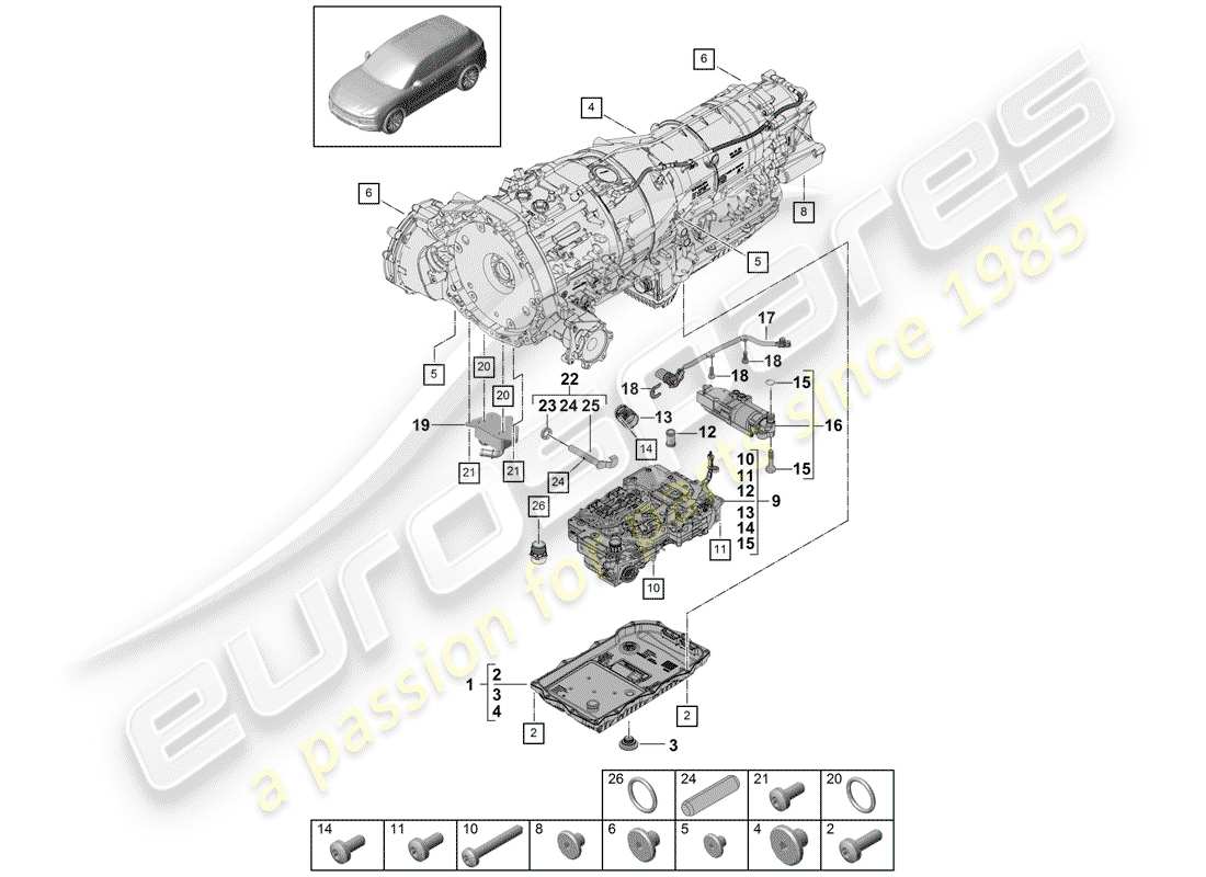 porsche 2019 (cayenne e3 9ya/9yb) 8-speed cambio automatico diagramma delle parti