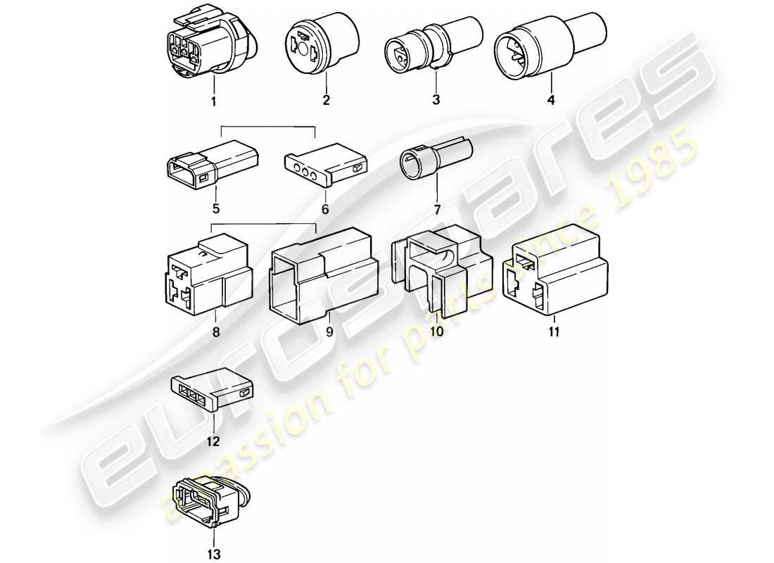 porsche 1986 (944) alloggiamento del connettore - 3-pole diagramma delle parti