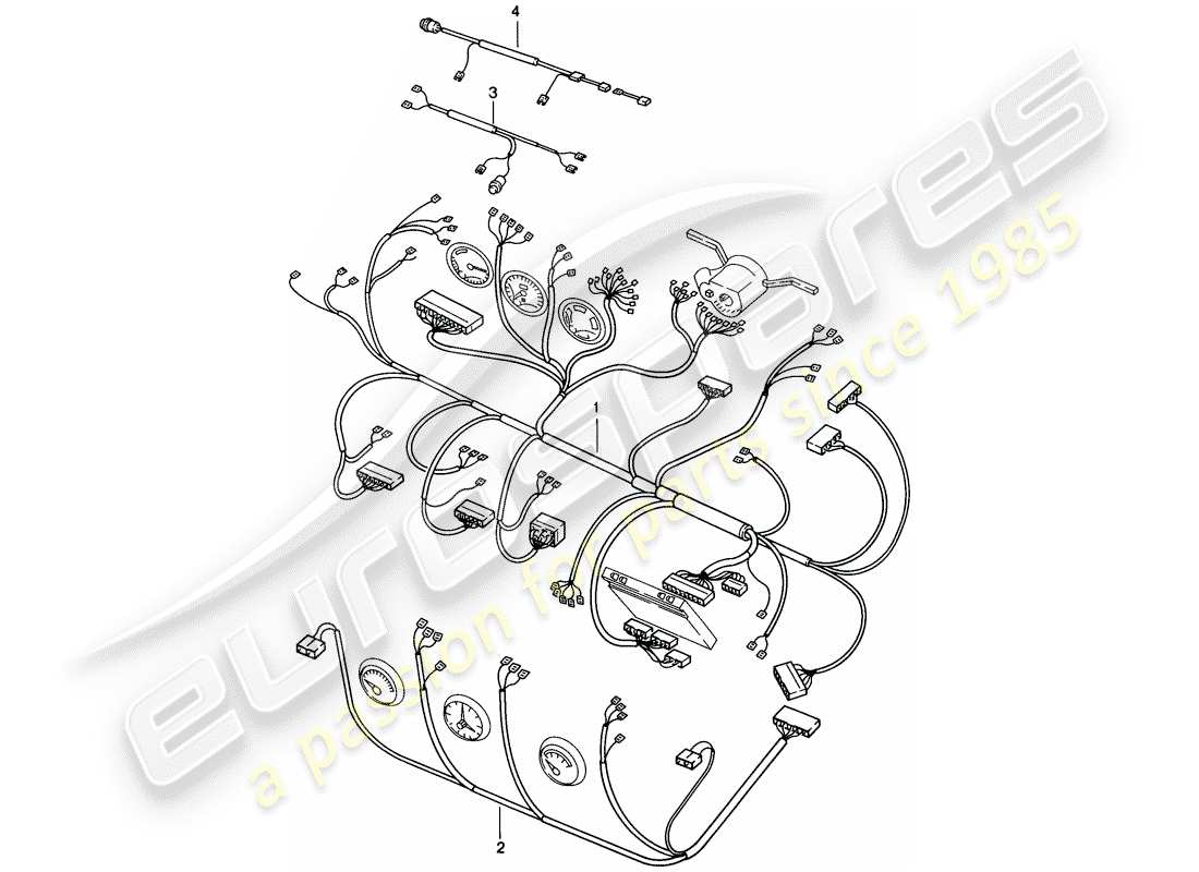 porsche 1987 (924s) cablaggi - cruscotto - console centrale - tetto sollevabile schema delle parti
