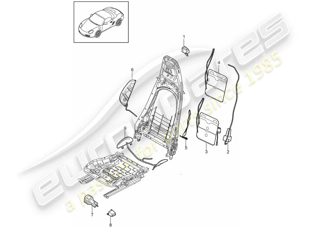 porsche 2010 (987 boxster) supporto lombare diagramma delle parti