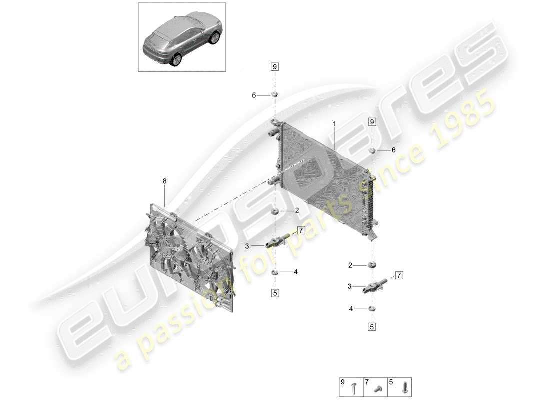 porsche 2019 (macan) raffreddamento ad acqua diagramma delle parti