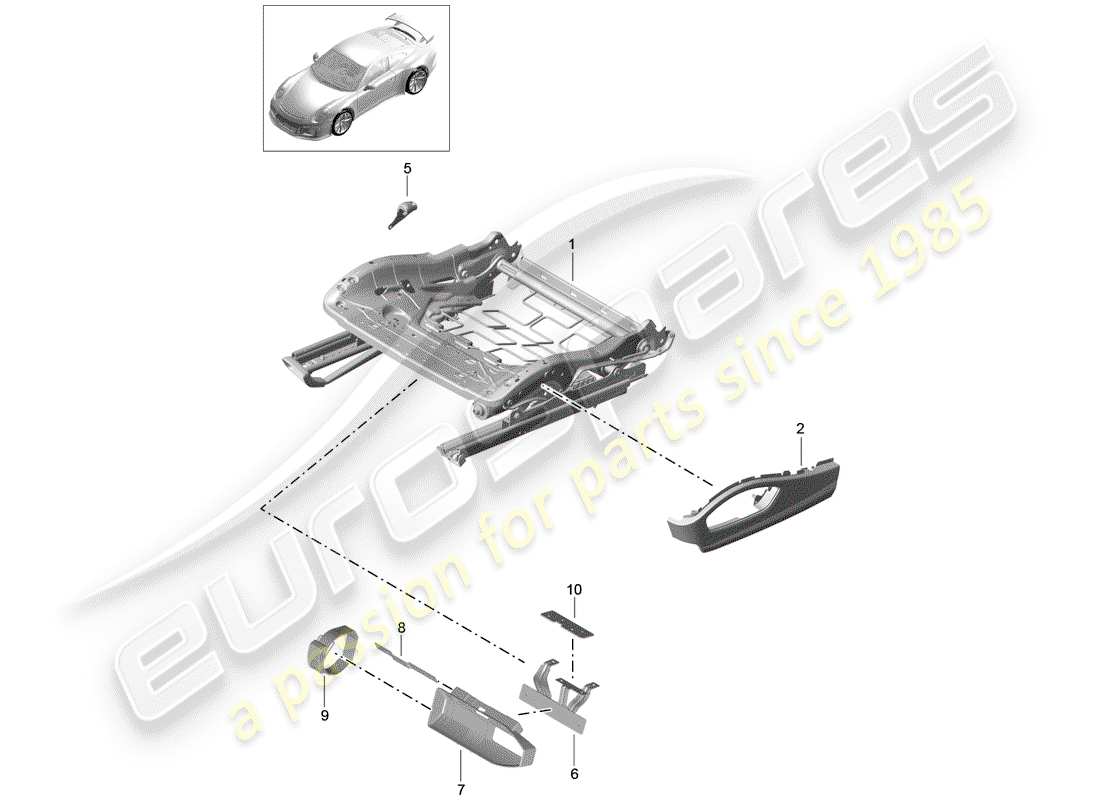 porsche 2015 (991-1 r/gt3/rs) schema delle parti telaio del sedile