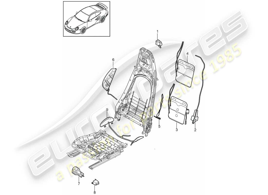 porsche 2013 (997-2 turbo / gt2 rs) supporto lombare diagramma delle parti
