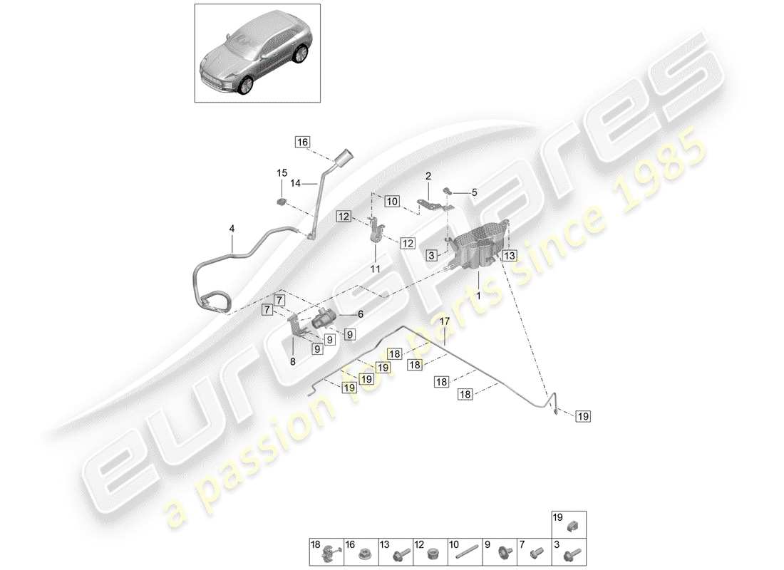 porsche 2019 (macan) contenitore per emissioni evaporative diagramma delle parti