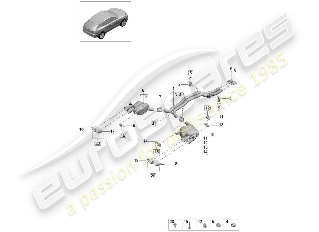 porsche 2019 (macan) impianto di scarico diagramma delle parti