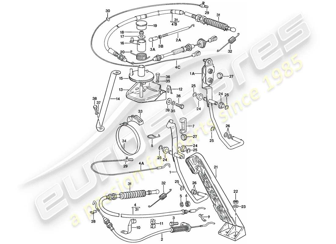 porsche 1977 (924) pedale acceleratore - cavo acceleratore diagramma delle parti