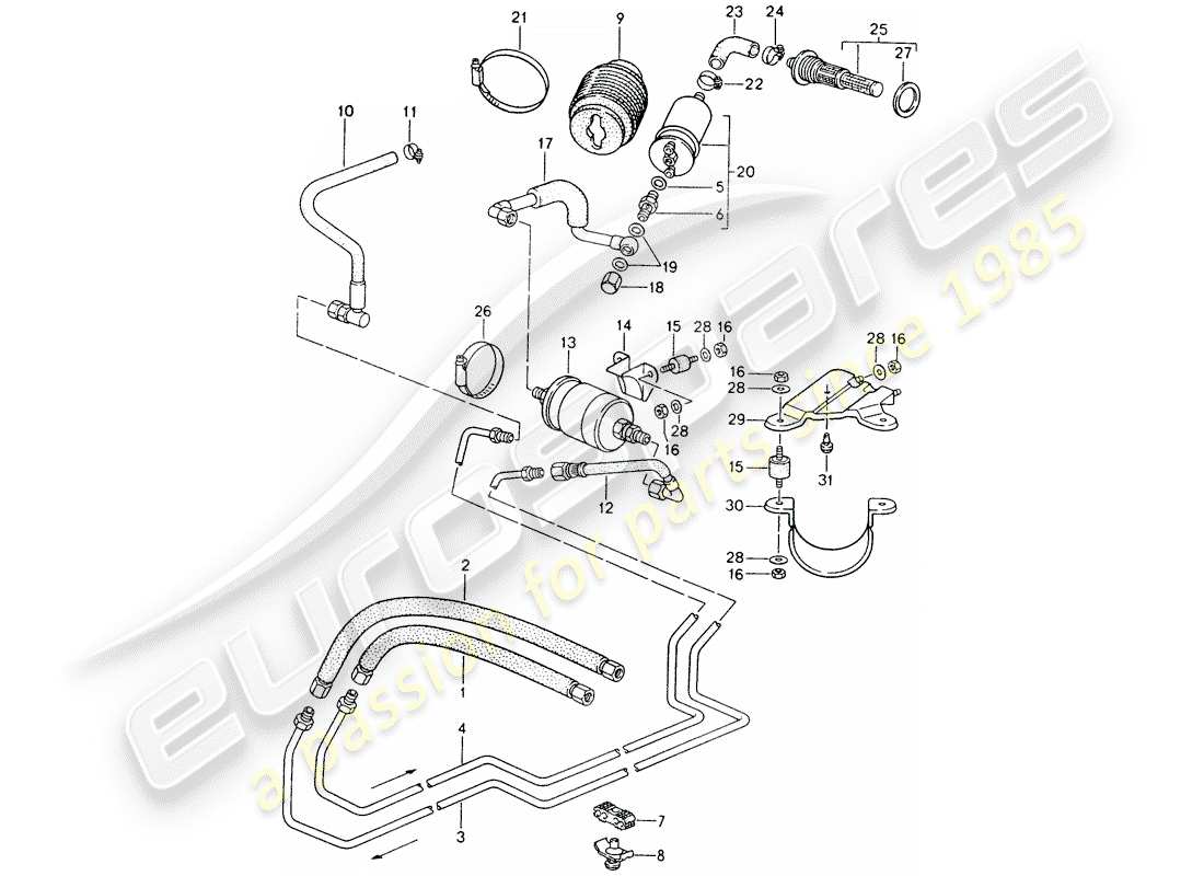 porsche 1994 (968) sistema di alimentazione carburante diagramma delle parti