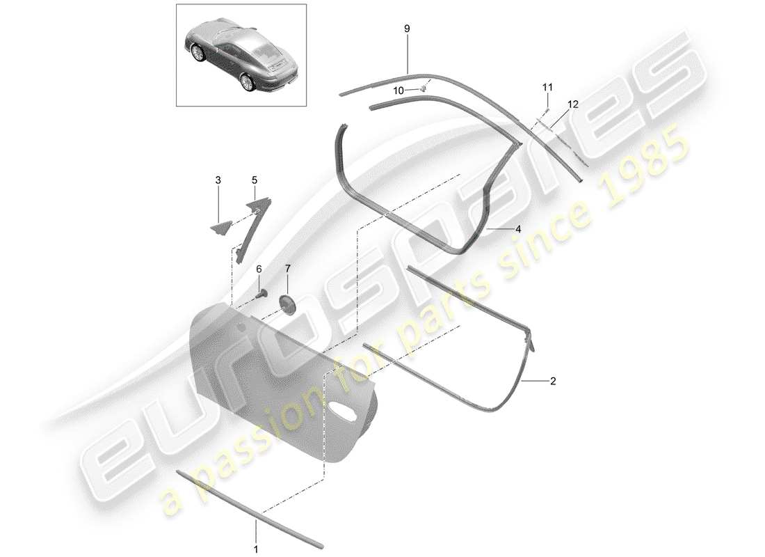 porsche 2015 (991-1 r/gt3/rs) diagramma delle parti guarnizione porta