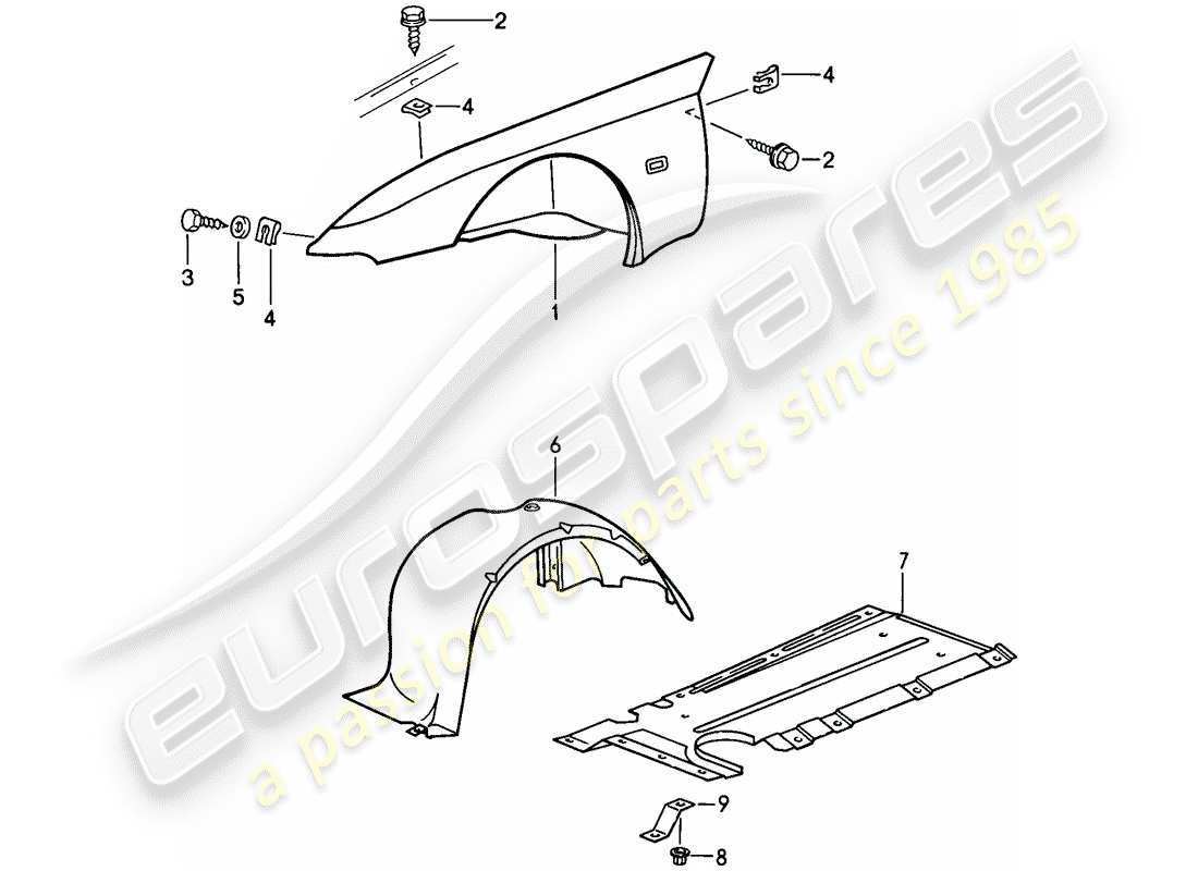 porsche 1986 (944) parafango diagramma delle parti
