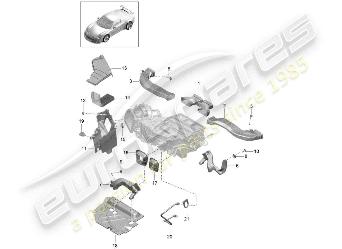 porsche 2015 (991-1 r/gt3/rs) diagramma delle parti del condotto dell'aria