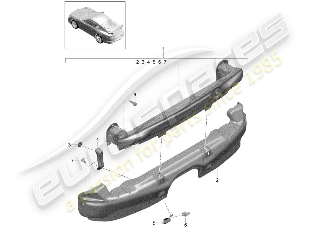 porsche 2018 (991-2 r/gt3/rs) staffa paraurti diagramma delle parti