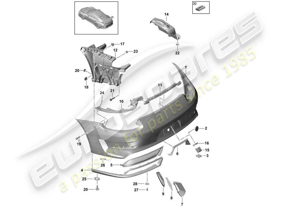 porsche 2018 (991-2 r/gt3/rs) paraurti diagramma delle parti