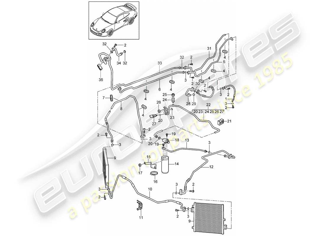 porsche 2012 (997-2 turbo / gt2 rs) circuito frigorifero diagramma delle parti