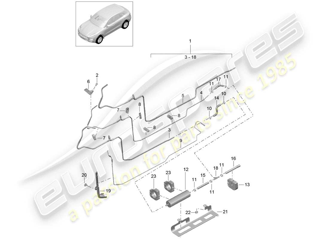 porsche 2015 (macan) sistema di alimentazione carburante diagramma delle parti