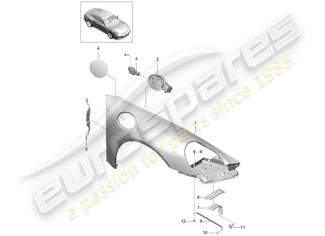 porsche 2015 (991-1 r/gt3/rs) schema delle parti del parafango